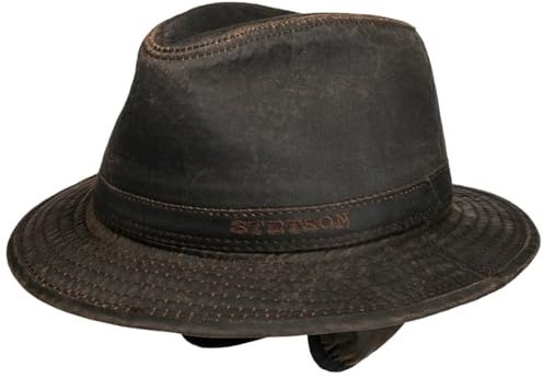Stetson Berico Traveller Hut Herren Männerhut Baumwollfutter Einfarbiger Stoffhut Used-Look Integrierte Ohrenklappen Herbst Winter