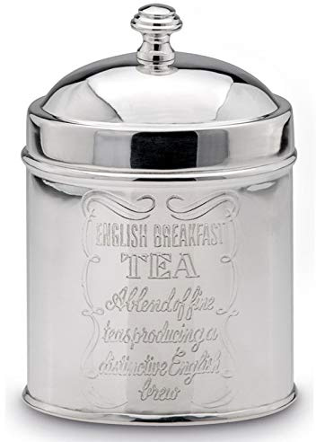 H.Bauer jun. Teedose 16 cm oval - schwer versilberte Vorratsdose mit Deckel, anlaufgeschützt & poliert, edle Tee-Aufbewahrung mit englischer Aufschrift „English Breakfast Tea“