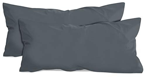 npluseins 2er-Pack Jersey Kopfkissen Baumwollbezug, 40 x 80 cm, Anthrazit | Öko-Tex Standard 100, Reißverschluss, formstabil, strapazierfähig, angenehm weich, waschbar bis 60 °C