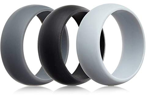Flongo Herrring män, silikonringar, sigillring, bandring, tumring, 3 stycken, gummiband, förlovningsringar, bröllop, sigillring, svart, vit, grå, herrtillbehör