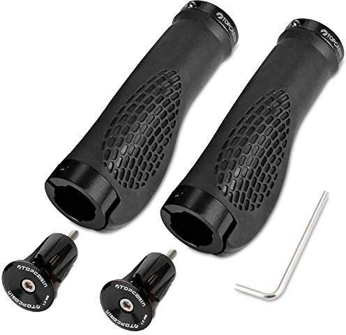 TOPCABIN Bike Grips,Ergonomic Design Bicycle Grips Widen Holding Rubber Bike Handlebar Grips with Aluminum LockGrips for Bike Mountain Road MTB ((Aluminum Lock Plug+Grips) Black 1 Pair)