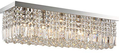HOMCOM Modern Crystal Ceiling Light Square Crystal Chandelier for Living Room, Dining Room, Hall, E14 Base, Silver, 80 x 25 x 23cm