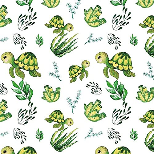 11,99€/m Schildkröte 100% Baumwolle Baumwollstoff Kinder Meterware Handwerken Nähen Stoff (Schildkröte Unterwasser Weiß, 100x160 cm)