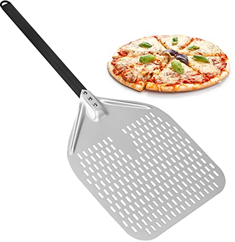 SMRONAR Pizza Peel 12 Inch, Perforated Long Pizza Paddle, Anodized Aluminum Turning Pizza Peel for Any Outdoor Or Indoor Pizza Grill Oven, Homemade Pizzas Bread