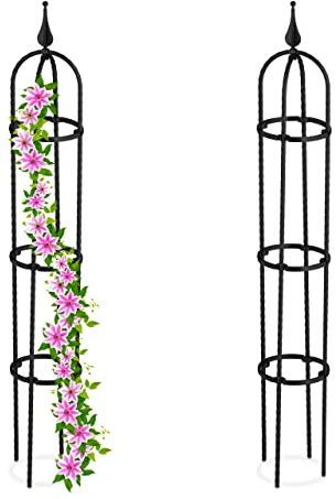 Relaxdays Rankhilfe Obelisk, 2er Set, 100cm hoch, Ranksäule für Kletterpflanzen, Metall, freistehend, Rosenturm, schwarz