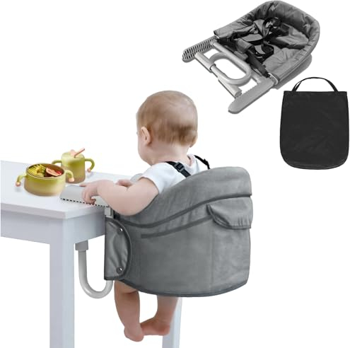 LARS360 Tischsitz Baby, Faltbar Hochstuhl Sitzerhöhung für zu Hause & Unterwegs, Geeignet für Kinder von 6 bis 36 Monaten mit Einem Gewicht von Weniger als 15 kg - Grau