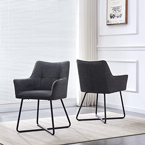 B&D home® Esszimmerstühle BREIGHT 2er Set – Polsterstuhl mit Armlehnen, Loungesessel-Schalenform, Webstoff Anthrazit, stabiles Metallgestell Schwarz, Industrial-Modern Design für Esszimmer & Küche