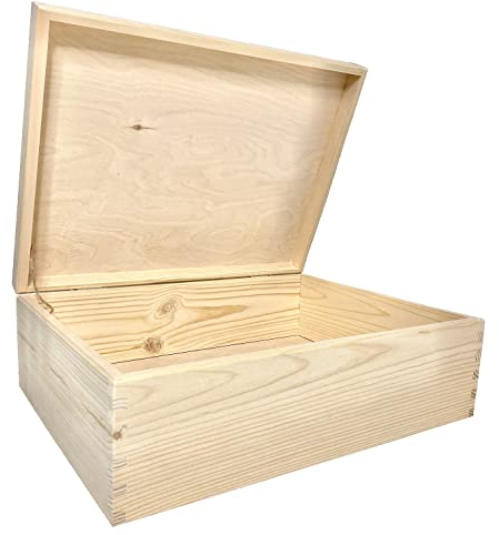 WoodGall Holzkiste mit Deckel groß 40×30×13cm – Aufbewahrungsbox Holz mit Deckel zu Hause – Holzbox Kiefer Natur für DIY – Spielzeug Kiste Holz (Ohne Gravur, Natur)