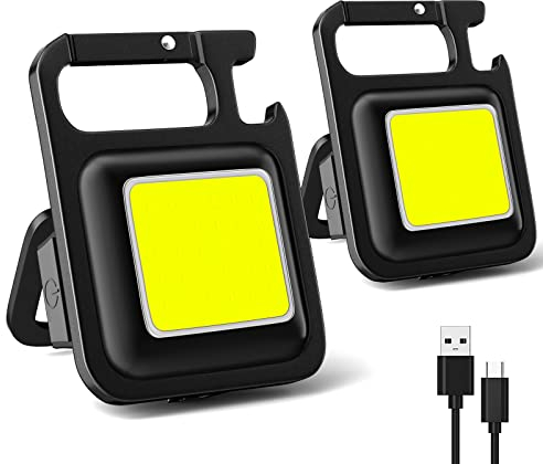 Eletorot Torcia led Ricaricabile, Mini Torcia Portachiavi COB 800 Lumen Torcia LED con Gancio Magnetica Apribottiglie per Passeggiate per Cani Riparazioni, Lampada di Emergenza 2 Pezzi