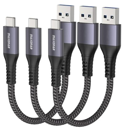 Maxonar 3Pack USB C Kabel Kurz 20cm/0.2M 10Gbps USB3.2 Gen2 Datenkabel Typ C Android Auto QC3.0 3.1A USB A auf C Schnellladegerät für Samsung Note20 Galaxy S23/S22/S21 Galaxy Z Flip5 Pixel 8 Pro