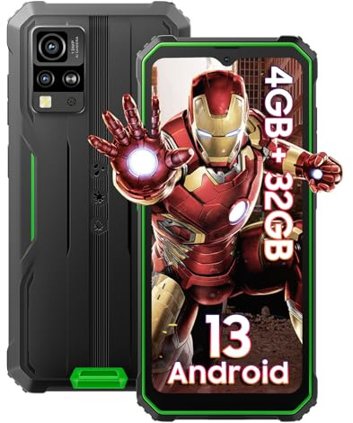 Blackview BV4800 Rugged Smartphone, Android 13 Rugged Phone, 5180mAh Battery, 4GB+32GB/2TB TF, 6.56''HD+, 13MP+5MP Camera, 4G Dual SIM IP68 Waterproof Mobile Phones, GPS, Face Phone Unlocked - Green