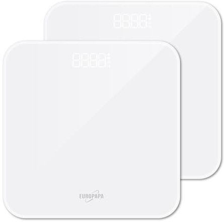 EUROPAPA® 2xPersonenwaage, Körperwaage mit Klare LED-Anzeige und Step-On, 180kg/400LB Digitale Waage Personen für Gewicht und BMI (Weiß)