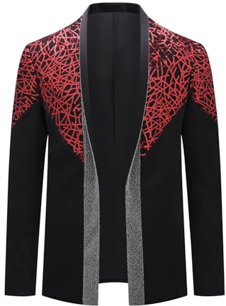 Allthemen Vardaglig blazer med en knapp paljett smal passform passar jacka blommigt tryck för bröllopsfest, #C4b0033 Röd, M