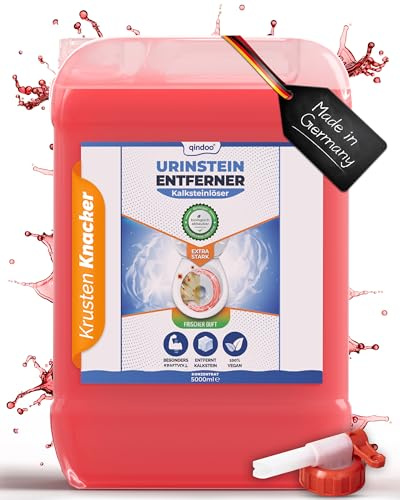 Qindoo Urinsteinentferner Extra Stark, Profi Kalkentferner, Urinstein-Löser kraftvoller Krustenknacker für WC, Urinal und Bad (5 Liter + Hahn)