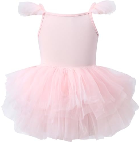 FEOYA Girls Ballet Dress Lace Short Sleeve Tutu Skirt Dance Leotard Shiny Sequins Dancewear Gymnastics Ballerina Performance Costume for 18-24 Months