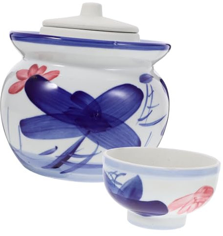 SHOWERORO Barattolo in Ceramica Per Fermentazione Con Doppio Coperchio e Chiusura Ad Acqua Contenitore Tradizionale Per Kimchi e Conservazione Alimentare Maiolica Di Jingdezhen Capienza