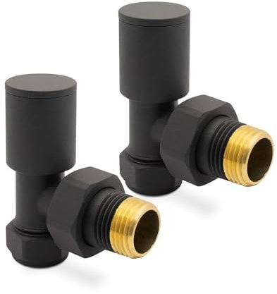 Mineral Anthracite Angled Modern Standard Rounded Radiator Towel Rail Valves Central Heating (Pair) 1/2 BSP