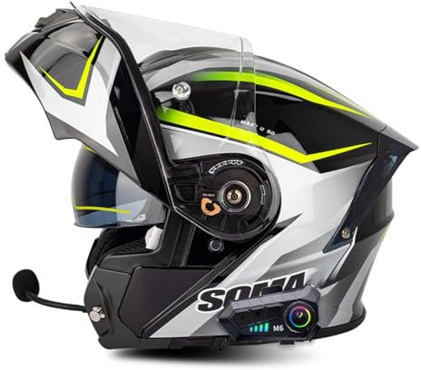 VVPEC Bluetooth Motorradhelm Klapphelm Motorrad Mit Gesichtsschutz und Schwarze GläserECE Zertifiziert Modularer Helm Abnehmbares Futter mit Eingebautem Mikrofon für Automatische Reaktion(6,2XL=63~64C