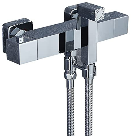 Set termostatico in ottone per bidet con doccetta per bidet a parete, attacco quadrato per WC con miscelatore acqua calda e fredda, finitura cromata