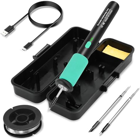 Lötkolben Set, USB Akku Lötkolben mit 3 Temperatur Einstellbar 270℃-450℃,3 Lötspitzen, Lötkolbenständer, Lötdraht, KKMOL Professionelles Sicheres Komplettes Set - Schwarz
