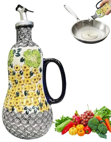 Crazyview Italian Ceramic Olive Oil Dispenser Bottle, 23oz, Yellow, Elegant Hand Painted, Drip Proof Nozzle, Perfect for Oils, Vinegar, Sauces, Coffee Syrup, Kitchen Use, Gifting, 700ml Capacity