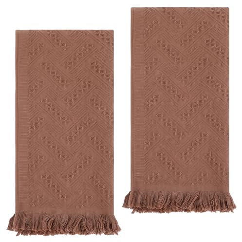 AOZUO 2 Pcs Hand Towels Bathroom, 30×13 Inch Boho Decorative Hand Towels Turkish Soft Face Towel for Boho Bathroom Decor Farmhouse Kitchen Hotel Spa Guest(Brown)