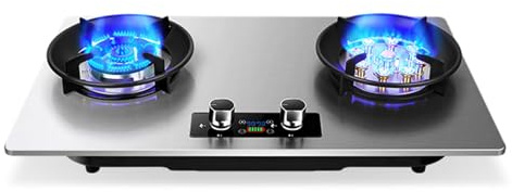 Estufa De Gas Empotrada De Acero Inoxidable De 2 Quemadores, Estufa De Gas, 5,2 KW, 9 Cavidades, Fuego Alto Temporizado, Rejilla De Ollas De Hierro Fundido, Estufa Independiente For Acampar Al Aire Li