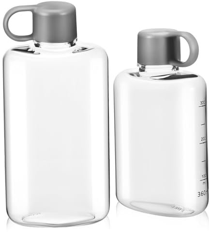 Sosoport Lot De 2 Gourdes Plates 360 Ml Et 500 Ml En Plastique Transparent, Étanches Et Légères, Bouteilles De Sport Portables Camping, Randonnée, Vélo Et Voyages