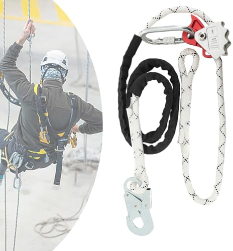 CDZHLTG 2M Corde de Sécurité Extérieure, Cordon Réglable Harnais de Sécurité avec Ajusteur de Mousqueton, Lanière Réglable Protection Contre les Chutes 13mm