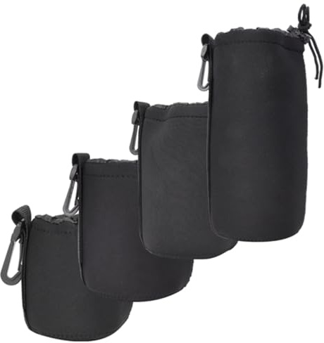 Rankomu 4-teiliges Kamera-Objektivschutz-Set aus Neopren, elastisch, stoßdämpfend, inkl. S, M, L, XL, tragbare Objektivschutztaschen, Schwarz, mehrfarbig