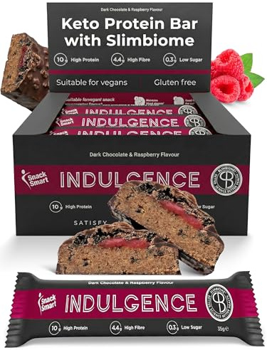 SnackSmart Keto Protein Bars with Slimbiome® Low Carb, High Protein Snacks, Low Sugar - Prebiotic Dark Chocolate & Raspberry - Alternative Keto Snack, Nutrition Bars & Drinks
