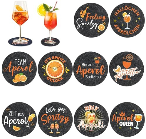 10 Pièces sous-Bocks Aperol, MUNTE 10 cm Diamètre Dessous de Tasse, Dessous de Verre Ronds avec Motif, Cadeau Dessous-Verre Cocktail, pour Verres à Cocktail, Tasses à Café, Tasses à Thé, Gris Foncé
