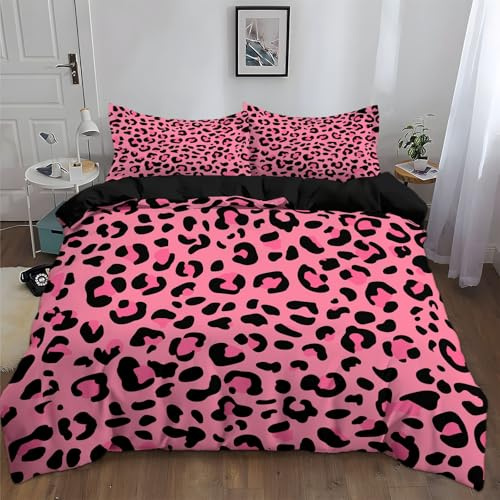 Single Duvet Cover Set Premium Brushed Microfiber Duvet Cover Black Ultrasoft Hypoallergenic Reversible Vector Illustration Pink Leopard Print Bedding Set Non Iron Luxury Bedding Sets With