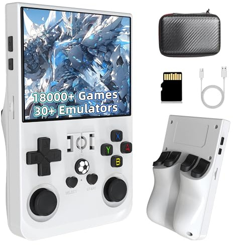 QISHENKOLA R36 Pro Console di gioco portatile retrò con 18000+ giochi 30+ emulatori,console di gioco retrò,schermo IPS da 3,5 pollici,sistema Linux,console di gioco portatile,4000 mAh (Bianco 64G)