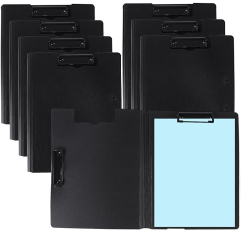 NAMYEUT 8 stycken svarta klämbräda A4 med lock, vikbara klämbrädor, klämbräda med 2 klämmor, skrivbrädor, dubbel klämbräda A4-mapp för kontor, byggarbetsplats, skola