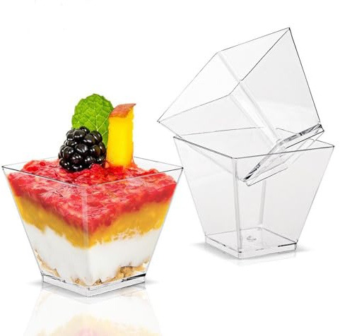 Generisch Dessertgläser, Quadratisch, 60ML, Wiederverwendbare Kunststoff Desserttassen für Pudding, Mousse, Eiscreme, Party, 50 Stück