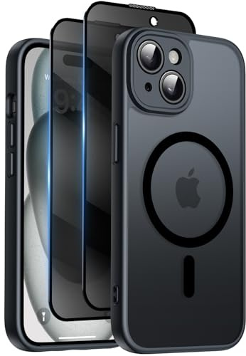 Qasyfanc für iPhone 15 Hülle Sichtschutz Schutzfolie, Schwarz