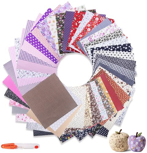 50 retales de tela para manualidades, 20 x 20 cm, tela de algodón de colores para coser, diferentes estampados de florecitas, paquetes de tela estampada, telas para manualidades infantiles, patchwork