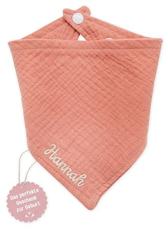 wunderwunsch Baby Halstuch, Babygeschenk, Geschenk zur Geburt, Dreieckstuch Kinder, Taufgeschenk personalisiert mit deinem Wunschnamen in 8 süßen Designs