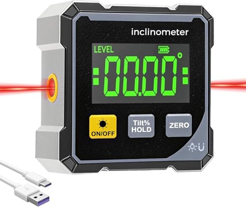 Rapporteur d'angle numérique avec laser électronique - 4 côtés - Inclinomètre cube avec rétroéclairage - Outil de mesure de haute précision pour le travail du bois, scie de table, suspension