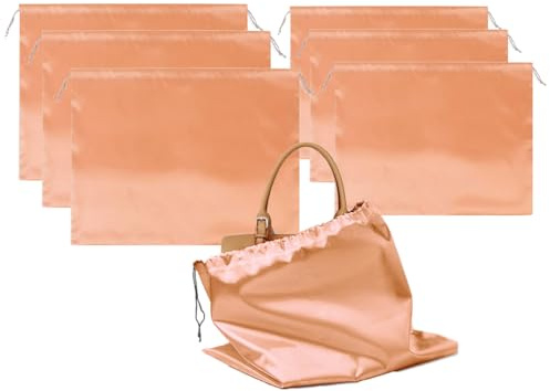Kellegour 6 pcs Bolsas de Polvo para Bolsos,Multifunción a Prueba de Polvo Bolsas para el Polvo para Bolsos de Lujo,Zapatos,Botas,Cierre de Cordón,Seda de Imitación,2 Tamaños(Champán)