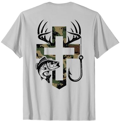 Youth Camo Faith Hunting Fishing Cross Hook Christian Jesus T-Shirt