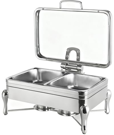 OZBMA Chafing Dishes per Buffet, Set di scaldavivande in Acciaio Inox con Coperchio, Vassoio espositivo per condimenti per Catering e Feste in casa (Argento-A, 10 cm/2 Griglie) (Argento a)