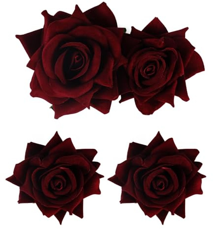 3 Stück Rose Haarspange, Rose Blume Haarspangen, Rot Rosen Brosche Blumenclips, für Damen Mädchen Party Hochzeit Valentinstag Maskerade Karneval (Dunkelrot)