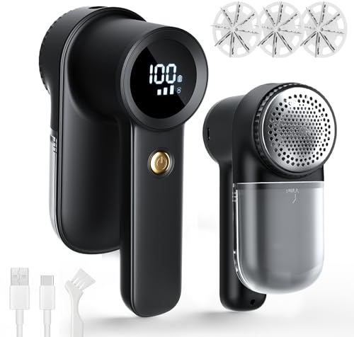 Rasoir Anti Bouloche Vetement USB Rechargeable 2000mAh, Appareil Anti Bouloche à 3 Vitesses avec Écran LED, Appareil Coupe Enlever Peluche Vetement 3 Lames de Rechange, pour Pulls/Vêtements/Rideaux