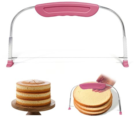 HMCEY Lira para Cortar Tartas,Cortador de Tartas Acero Inoxidable,Lira para Cortar Bizcocho,Cake Cutter,Cortador de Fondos para Tartas,Nivelador de Tartas para Cortar Manera Uniforme Pasteles, Pan