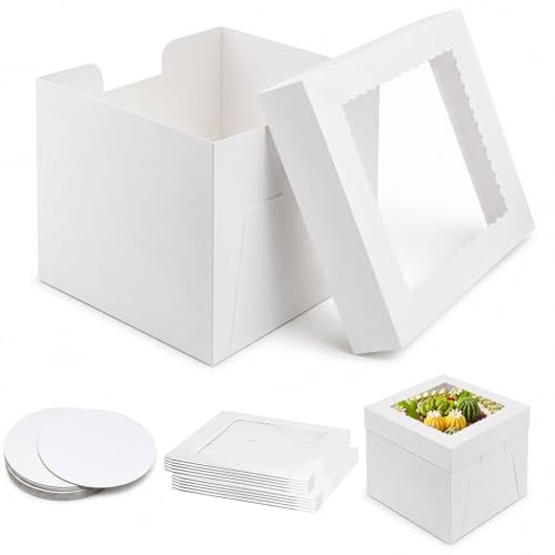 Forhandy 10 stycken tårtkartong 30 x 30 x 20 cm med fönster och tårta runda brädor, tårtlåda, sidoöppning, kaka kartong för födelsedagar fester, bröllop (30 cm)