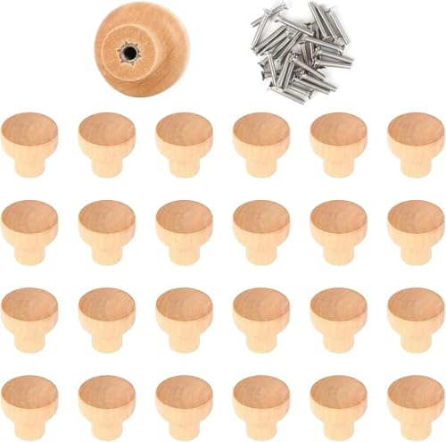 25 runde Holzknöpfe kleine Möbelgriffe Zugknöpfe für Schubladen Schränke