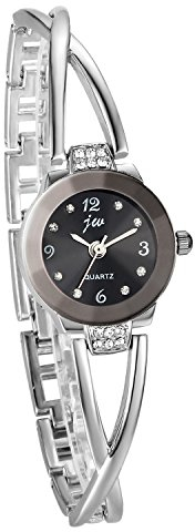 JewelryWe Muttertagsgeschenk Damen Armbanduhr, Elegant Kreuzung Armband Design mit Strass mit Digital Zifferblatt Spangenuhr, Legierung, Silber