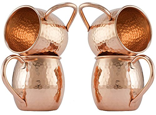 Zap Impex Pure Copper Moscow Mule Barrel Mug, No Coating, Hammered Copper, Ideal for All Chilled Drink Glaring to Entertain and Bar or Home, Large Bar Gift Set of 4, ZPBM4-P760, Brown